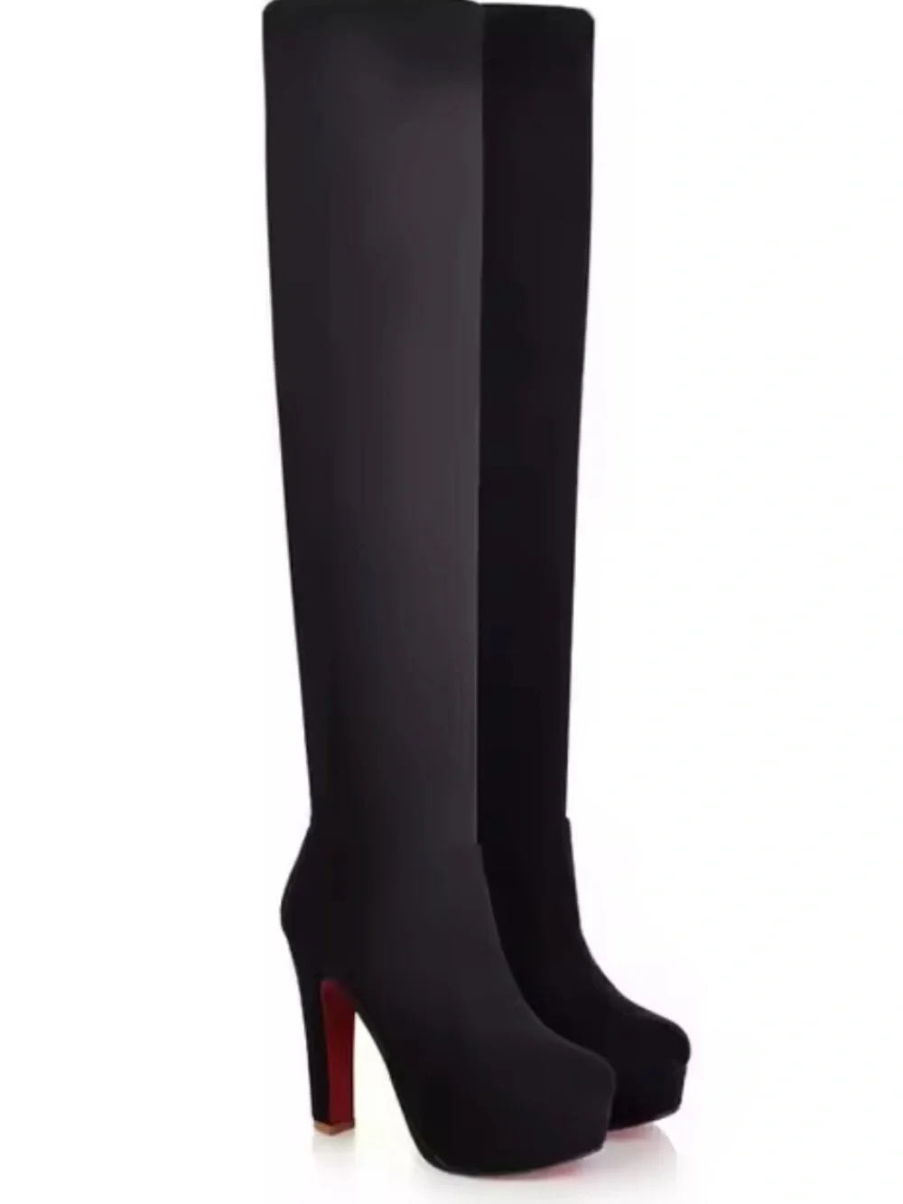 Black Knee-High Platform Heel Boots - Women